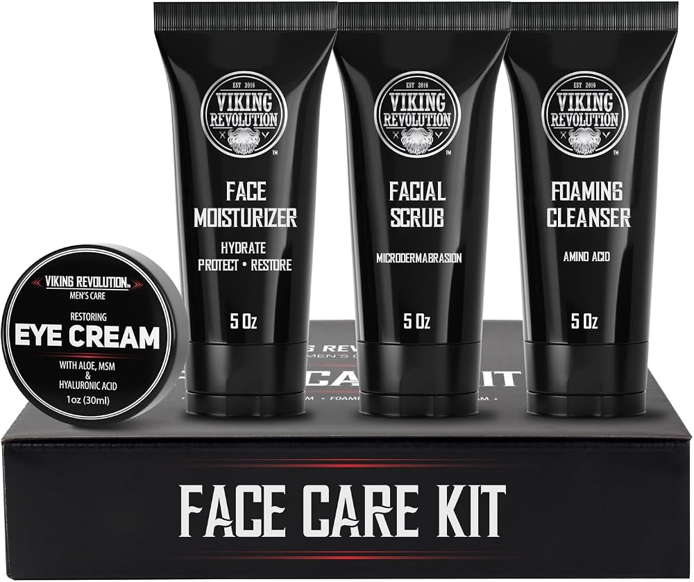 Viking Revolution Mens Skincare Kit Moisturiser Wash Scrub Eye Cream 148ml