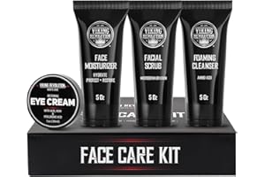 Viking Revolution Men's Facial Skin Care Kit - Includes Rejuvenating Face Moisturizer, Microdermabrasion Facial Scrub, Foaming Cleanser (5oz Each) and Eye Cream (1oz)