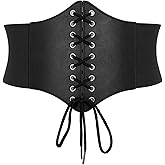WOWOGO Corset Belt for Women Lace Up Elastic Leather Waist Corset Tied Waspie Belt for Renaissance Pirate Halloween Costume