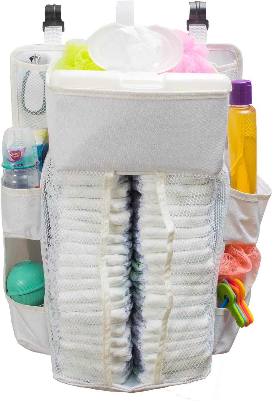 Baby Diaper Caddy & Nursery Organizer - 17 X 13.5 Inches - Durable, Safe Material - 40 Diaper Capacity - 8 Compartments Of Various Sizes That Can Hold All Baby Essentials - Sturdy Hooks For Easy Use