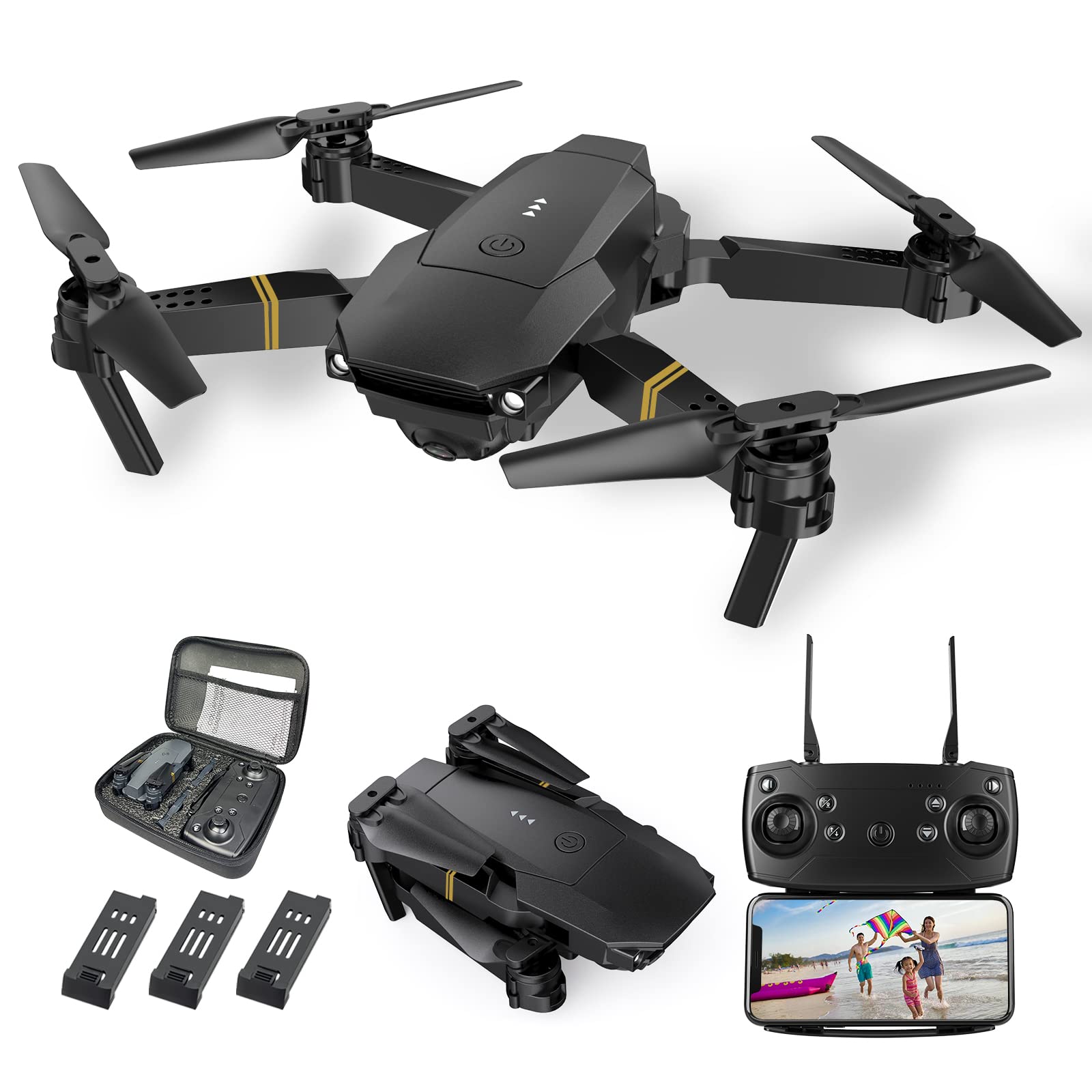 Drones for Adults with Cameras 4K 1080P, 3PCS Batteries Foldable 4K Mini Drone with Camera RC Quadcopter, Altitude Hold, One Key Take Off/Landing, 3D Flip(<100g)