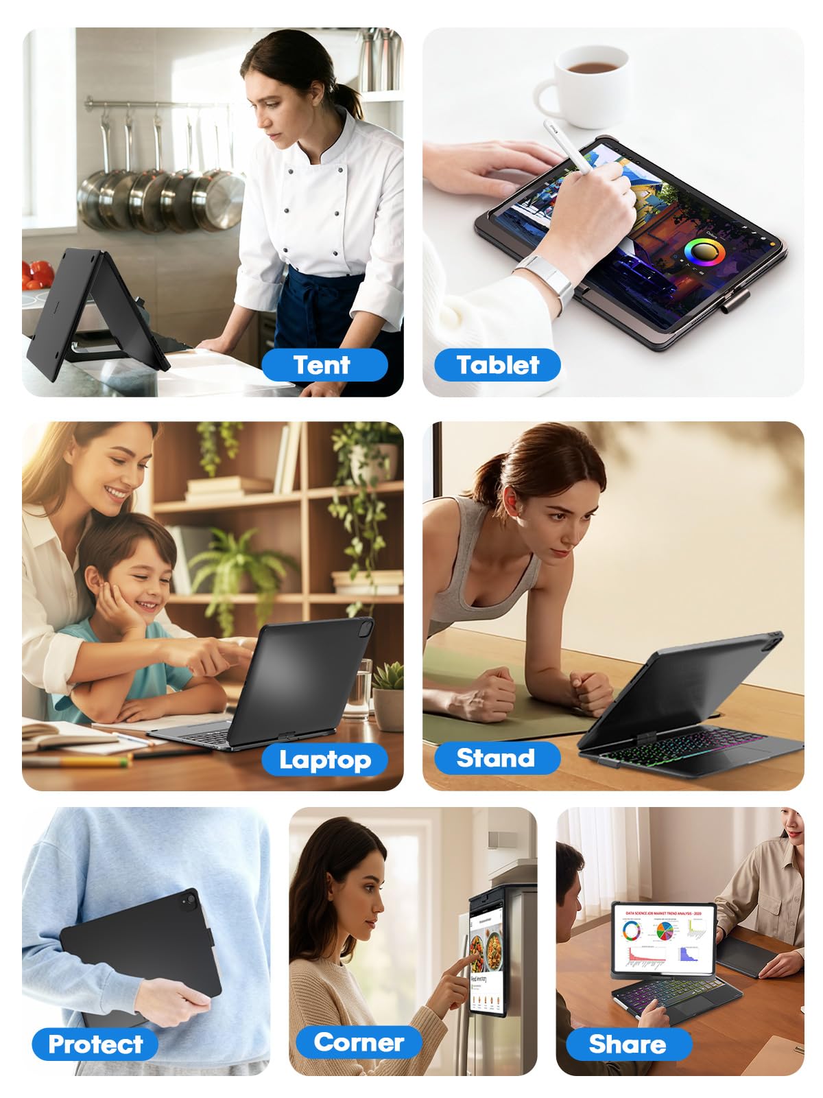 BABG TouchPad Keyboard Case for iPad 10th Generation&iPad 11th(A16,2025),iPad Air 11（M3,M2/iPad Pro 11 inch Keyboard&iPad Air 5th/Air 4th Keyboard, 360°Swivel,7 Use Modes,Rainbow Backlight- Black