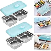 YOUSHEME Grab and Go Snack Containers Reusable, Stainless Steel Double Compartment Snack Containers, Dishwasher- Reusable Condiment with Lids, Snacks Dips Takeout Travel and Outdoor Camping (2PCS)
