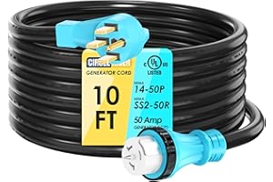 CircleRiver UL Listed 50 Amp 10 Feet Generator Extension Cord, NEMA 14-50P Male to SS2-50R & CS6364 STW 6/3+8/1 AWG 125/250V Generator Power Cord Twist Lock Connectors for Generator to House