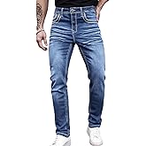 Classic Fit Jeans for Men Embroidered Design All Season Adult Denim Work Pants Everyday Casual Style Men's Pants