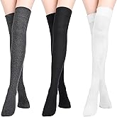 SATINIOR 3 Pairs Extra Long Socks Thigh High Cotton Socks Extra Long Boot Stockings for Women