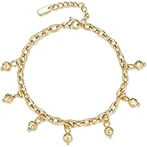 Zeyicher Exquisite Engraved Charm 14K Gold Plated Bracelet for Women, Asymmetrical Seven-Beads-One-Heart Design, Fashion Jewelry