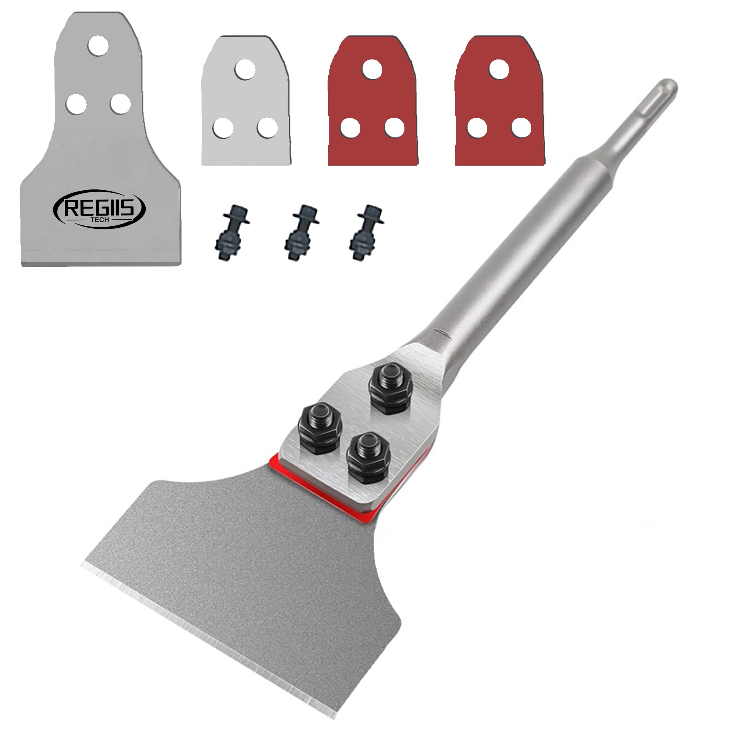 Photo 1 of Regiis Tech SDS Plus Floor Scraper 3 in. x 12 in. Wide Tile Flooring Adhesives Remover, Thinset Removal Tool Chisel Bit with Spare Blades for Rotary Hammer Drill