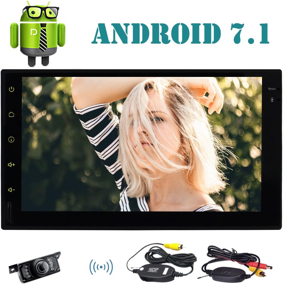 EinCar 7'' Double Din Car Stereo with Android 7.1 Octa Core 2GB 32GB In Dash GPS Navigation Auto FM AM Radio Support Bluetooth WiFi OBD2 Mirrorlink Steering Wheel Control + Free Wireless Backup Camera