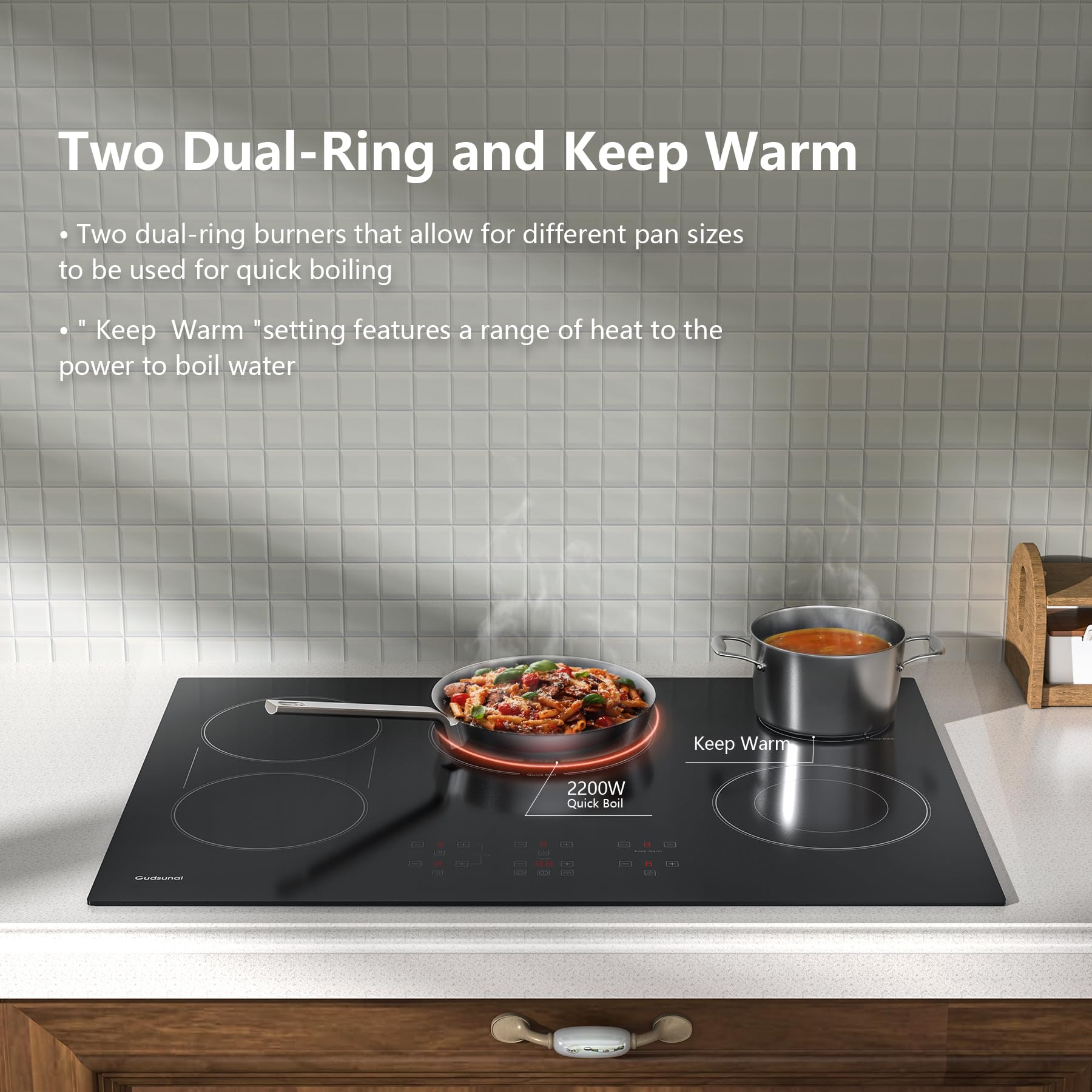 30 Inch Electric Cooktop 5 Burners, ETL & FCC Certificated, Sync Burner, Quick Boil, Keep Warm, 9 Heating Level, Timer, Child Lock & Auto Shutdown, Drop-in Electric Stove Top,Gloss Black