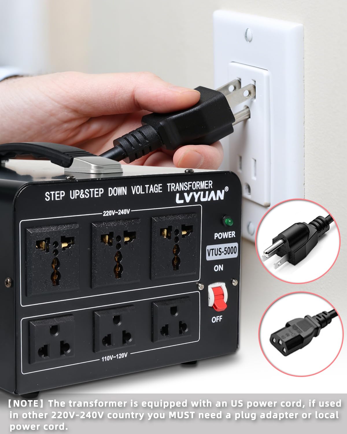 LVYUAN 5000 Watt Voltage Converter Transformer Heavy Duty Step Up/Down AC 110V/120V/220V/240V Power Converter with 3 US Outlets, 3 Universal Outlets, Resettable Circuit Breaker Protection