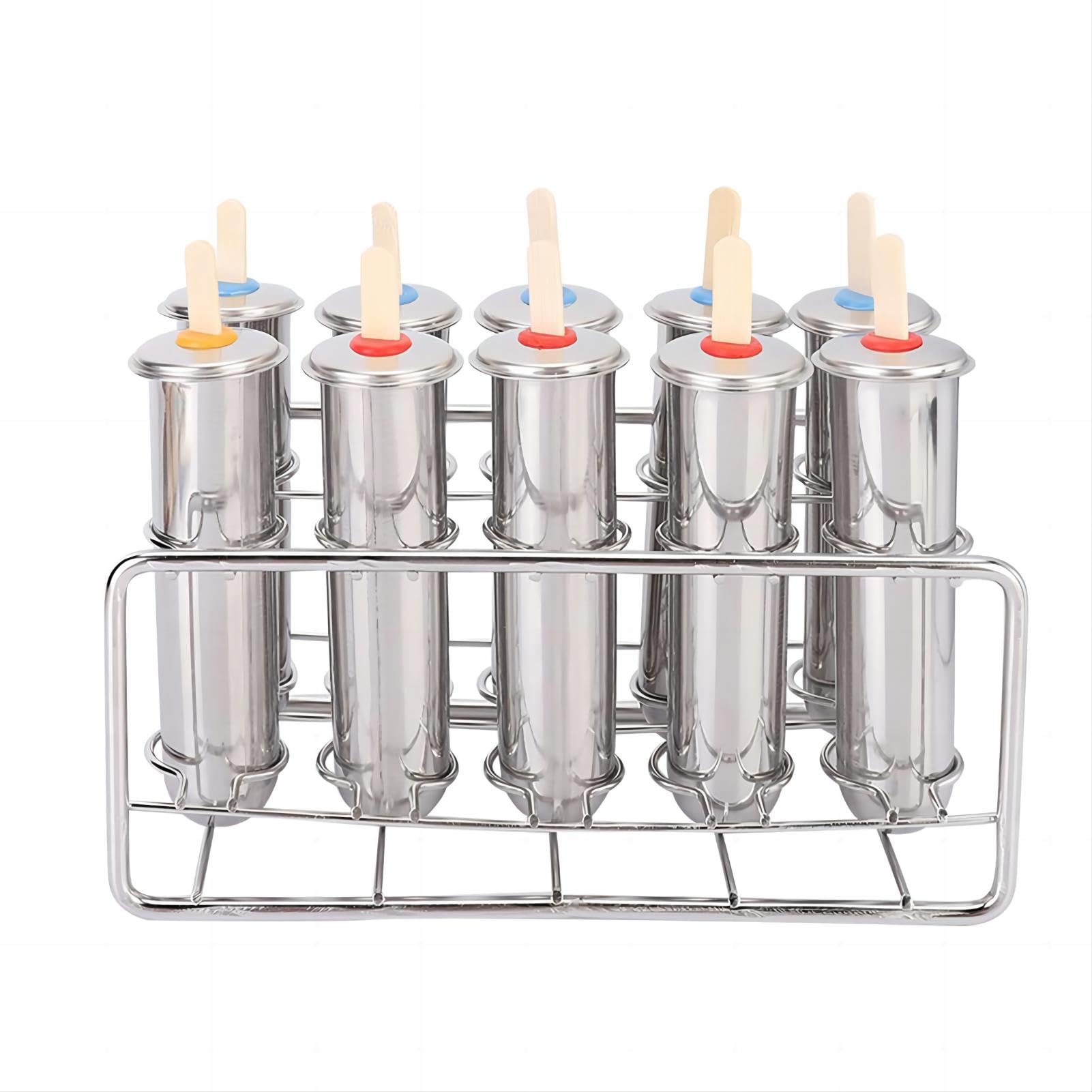 VIFERR Ice Lolly Mould Kit Stainless Steel Popsicle Mould Reusable DIY Frozen Ice Cream Pop Molds with Sticks Popsicle Bags Base Cleaning Tool Round