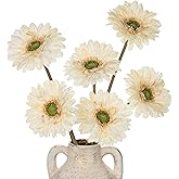 Briful Realistic Fake Flowers Bulk – 6pcs Gerbera Daisy Artificial Flowers Bouquet, Spring Summer Faux Flowers Indoor for Vase Filler, Wedding Centerpieces, Home & Outdoor Decor, Beige