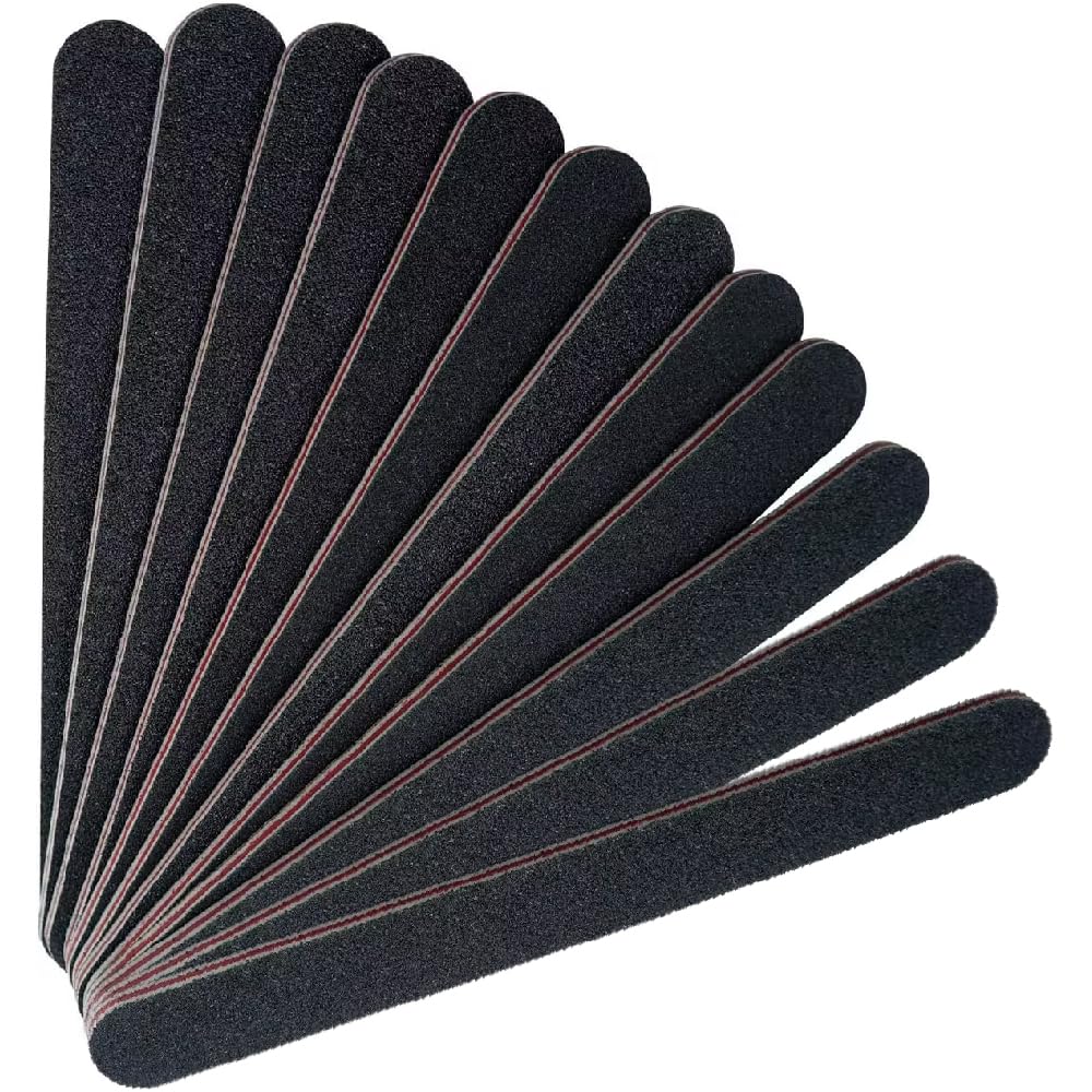 12PCS Professional Nail Files Double Sided Emery Board (100/180 Grit) Washable Nail Files, Fingernail Buffing Files for Home and Salon Use - Black