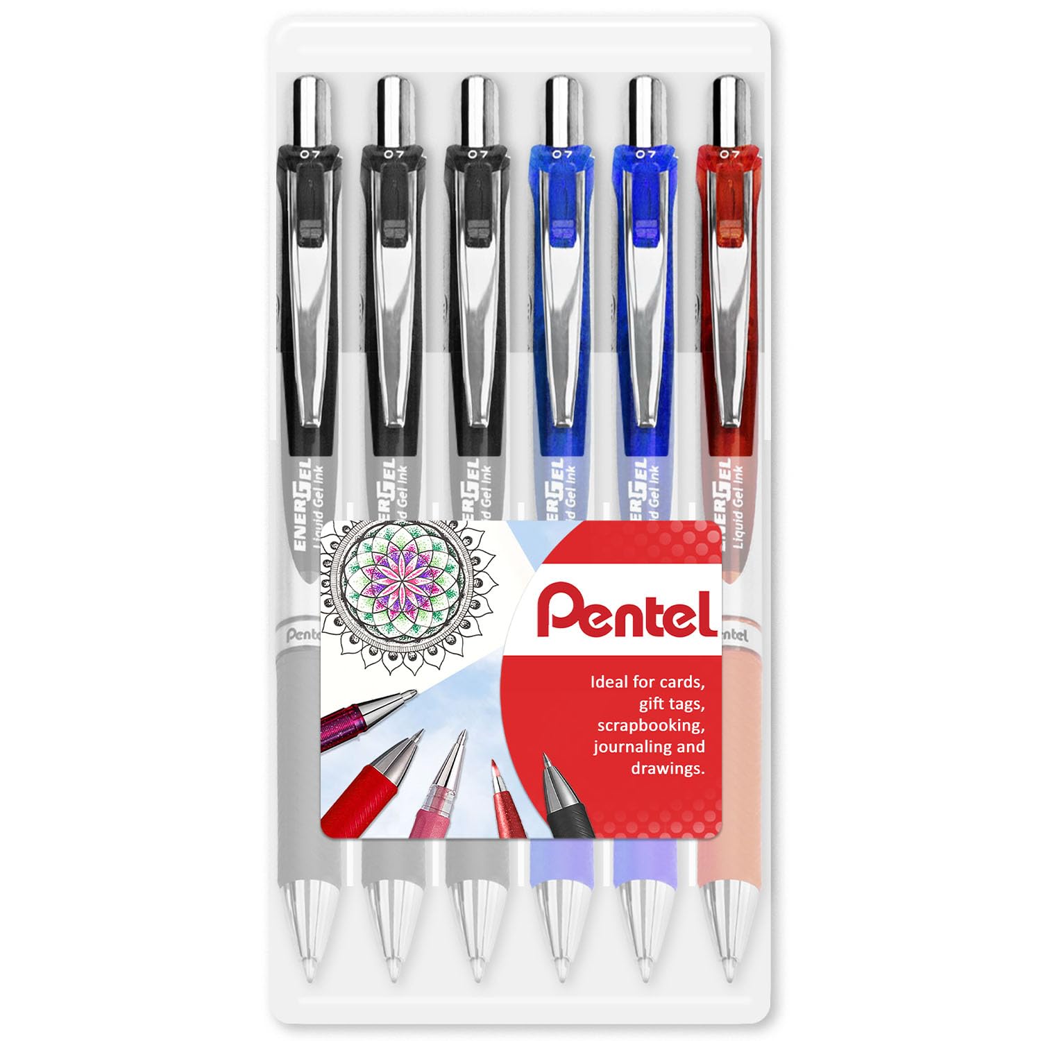 Pentel EnerGel XM BL77 - Retractable Liquid Gel Ink Pen - 0.7mm - 54% Recycled - Clam Pack Gift Set of 6 (Assorted) — image 1