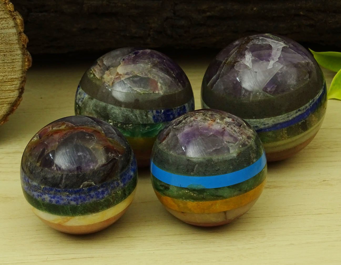 Reikiera Multistone Seven Chakra Sphere Stone Ball With Ring Stand Aura Balancing Crystal Reiki Healing- Choose Size