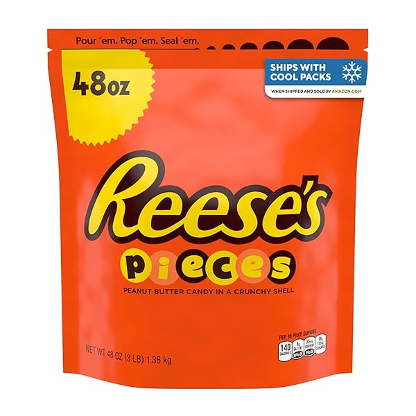 REESE’S PIECES PEANUT BUTTER IN A CRUNCHY SHELL, CANDY BULK BAG, 48 OZ