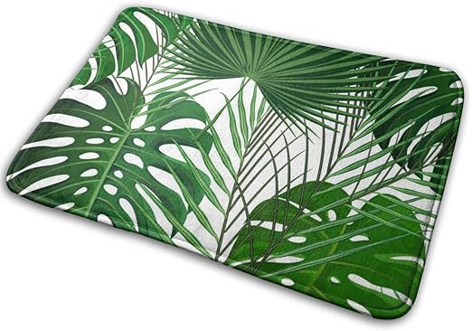 Amazon Com Bath Mat Tropical Jungle Leaves Memory Foam Bath Mats Non Slip Soft Absorbent Bath Rugs Rubber Back Runner Mat For Kitchen Bathroom Floors 15 7 X 23 5 White Home Kitchen