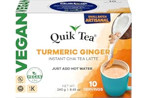 QUIK TEA QuikTea Vegan Turmeric Ginger Chai Tea Latte – 10 Count, Bold Turmeric Ginger Flavor, Naturally Caffeine-Light, No Preservatives – Just Add Hot Water