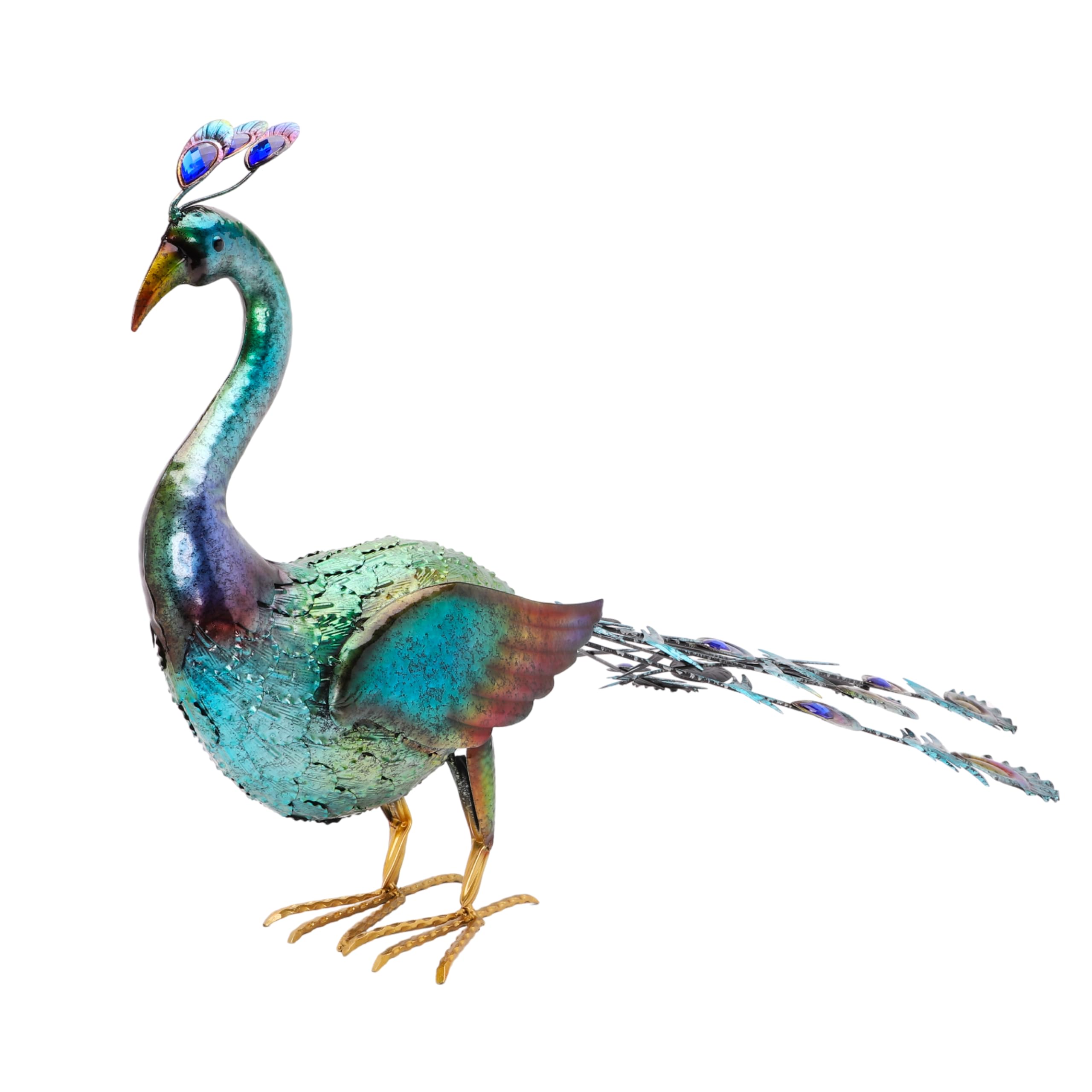 Christmas Concepts® Colourful Metal Standing Peacock With Jewel Tail Feathers Sculpture - Indoor/Outdoor Garden Decoration (55cm Short Legged) (21.6'')