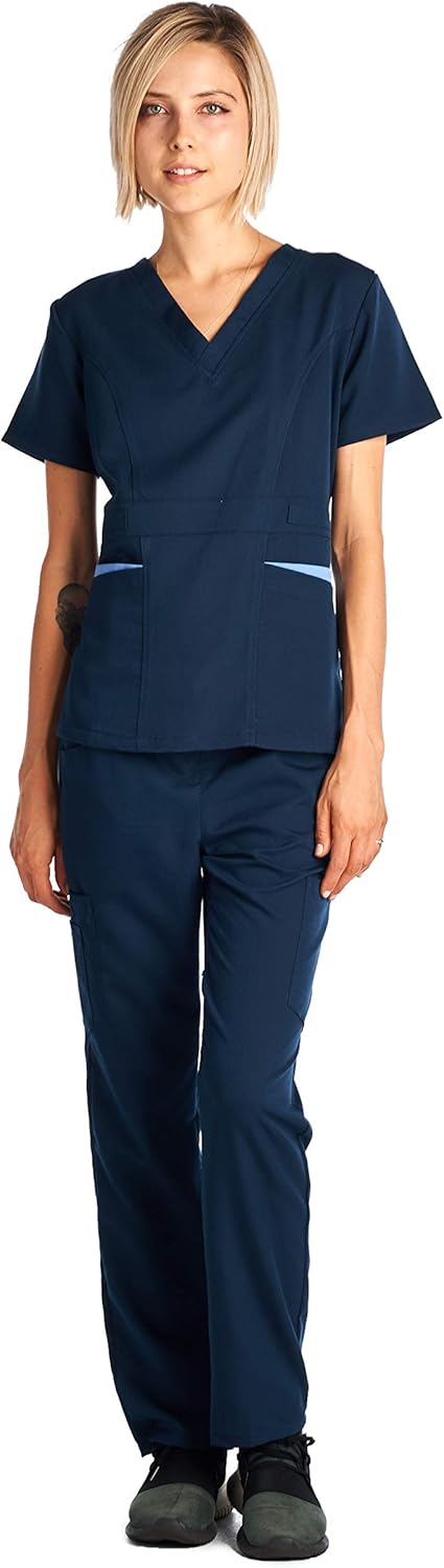 Dagacci Medical Uniform Women's Scrubs Set Stretch Ultra Soft Contrast Pocket: Clothing