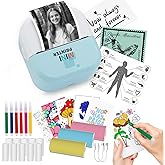Sticker Printer - Bluetooth Inkless Thermal Printer & Sticker Maker, Wireless Portable Print Pod for iPhone/Android, DIY Labels, Notes, Kids Crafts, Journals - Includes 13 Rolls Paper-Blue