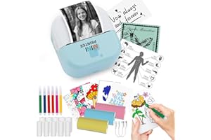 TOMMAX Sticker Printer - Bluetooth Inkless Thermal Printer & Sticker Maker, Wireless Portable Print Pod for iPhone/Android, DIY Labels, Notes, Kids Crafts, Journals - Includes 13 Rolls Paper-Blue