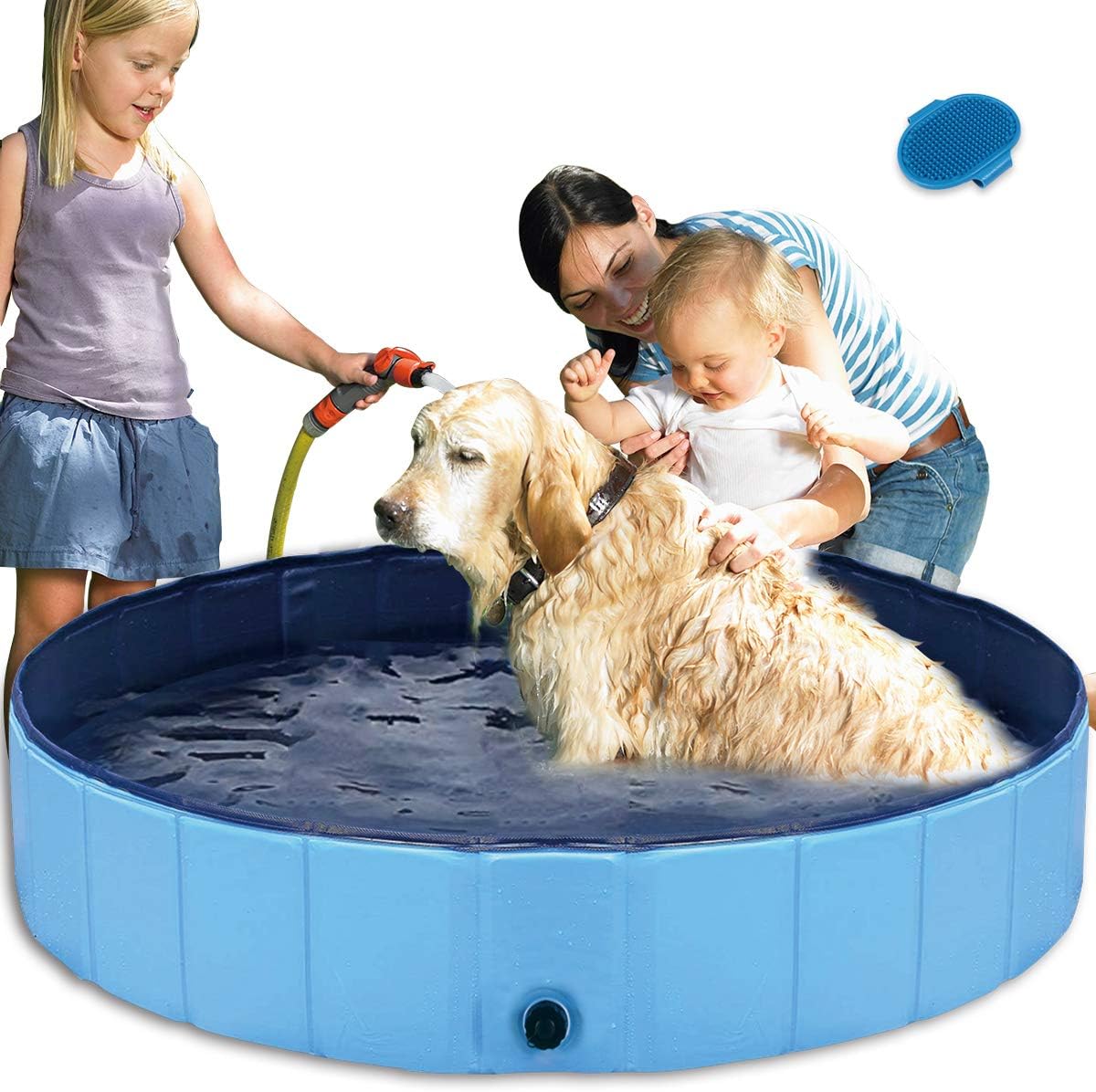 SQB Foldable Dog Swimming Pool, Collapsible PVC Kiddie Pool