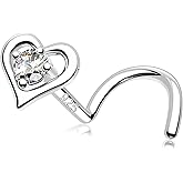 MeIighting Sterling Silver 925 Nose Stud 20G Nose Ring S-Shaped Nostril Piercing Clear CZ 7mm Nose Piercing Jewelry Body Jewelry for Women