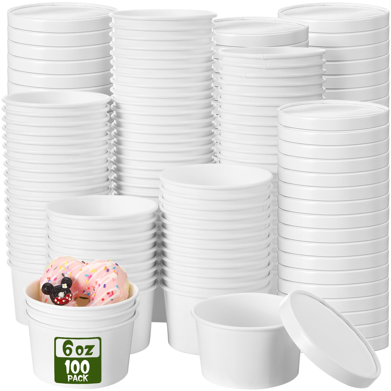 Photo 1 of Fulmoon 100 Pack Paper Soup Containers with Lids Disposable Paper Food Containers with Vented Lids Kraft Ice Cream Bowls Soup Cup Ice Cream Cups for Restaurants(6 oz,White)