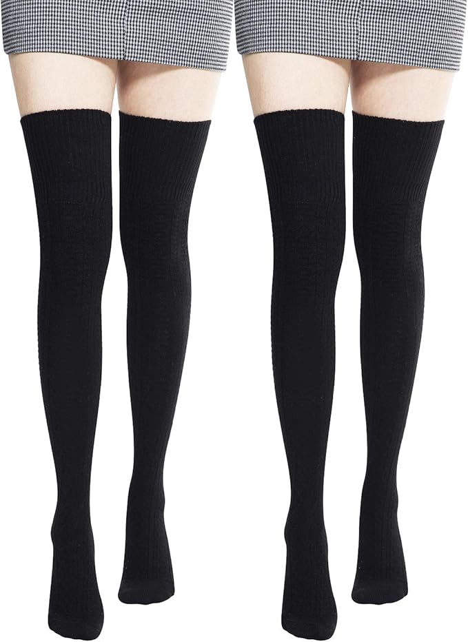 KONY Womens Cotton Thigh High Socks Long Knit Over the Knee High Socks Thick Leg Warmer Boot 