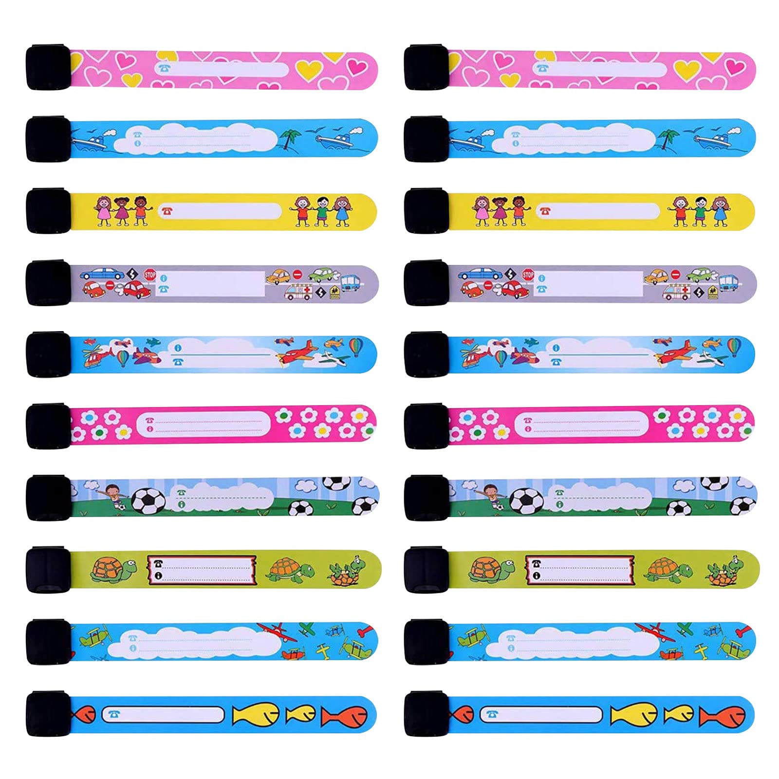 TSHAOUN 20PCS Child Safety ID Wristband Anti Lost Child ID Bands Waterproof Adjustable and Reusable，Emergency Bracelet for Boys and Girls Outdoors (Multicolor)