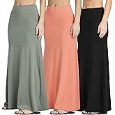 Real Essentials 3 Pack: Women's Ultra-Soft Flowy Maxi High Waisted Long Skirts (Available in Plus Size)