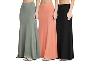 Real Essentials 3 Pack: Women's Ultra-Soft Flowy Maxi High Waisted Long Skirts (Available in Plus Size)