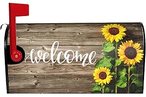 FATTTYCY Aged Wood Grain Sunflower Mailbox Covers Magnetic Large Size 25.5" X 21" Welcome Mailbox Cover Decorations Wrap