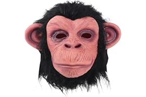 Utaomld Monkey Mask Costume Animal Full Head Masks with Wig Novelty Gorilla Orangutan Black Chimp Headwear Costumes Latex Headgear Dress Up Halloween Adult Teens Men Women Cosplay Party Props