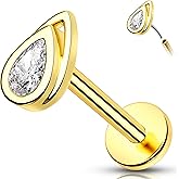 Melighting 14K Solid Gold Flat Back Earring Titanium Teardrop Threadless Earring 16G 18G Gold Cartilage Earring Tragus Piercing Jewelry Gold Helix Earring for Women