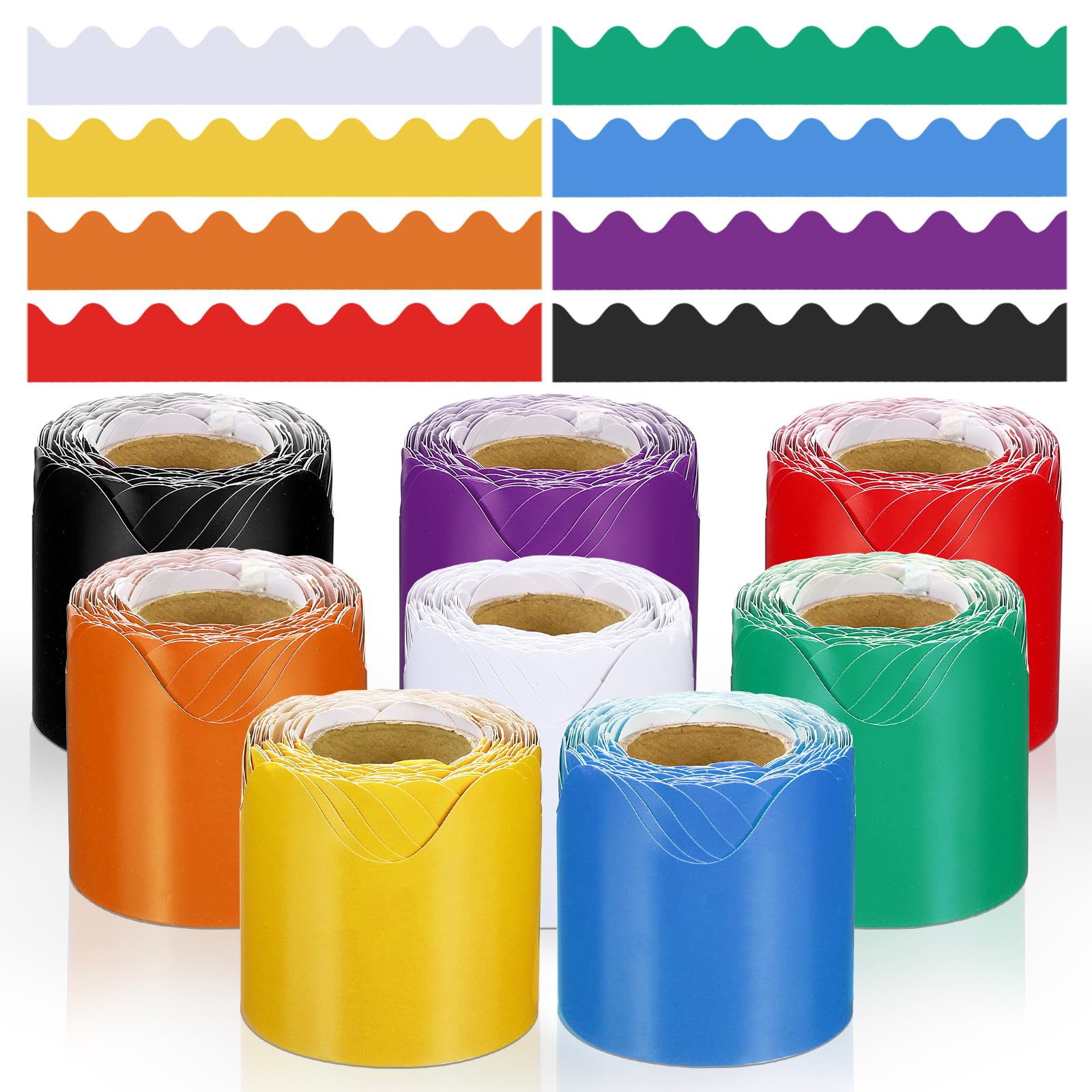 PATIKIL Bulletin Board Border, 262.5 Ft Total, 8 Roll Colorful Scalloped Borders Trim Decor for Classroom Chalkboard, Desk, Locker, Poster Board, 8 Color