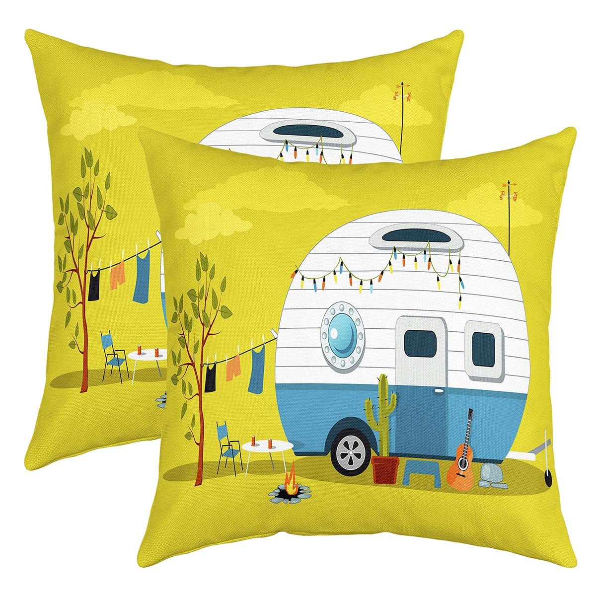 Loussiesd Camper Throw Pillow Covers 18"x18" Set of 2 Soft Spring Great Camping Cushion Covers for for Sofa RV Camping Farmhouse Trailers Camper Green Decorative Pillowcases Outdoor Pillows Covers — image 1