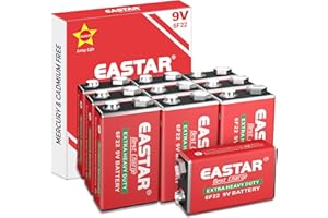 EASTAR BTS 9V Zinc Carbon Batteries 10 Pack - 9 Volt Batteries for Smoke Detector & Low Drain Devices, 6F22 Square Battery with Long-Lasting Power for Household & Office