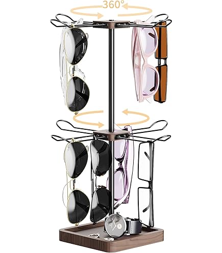 SOLOCJNL Support De Lunettes De Soleil Rotatif à 360 °, Organisateur De Lunettes De Soleil Pour 44 Pièces, Support De Lunettes De Soleil Avec Miroirs Pour Magasin, Comptoir, Affichage Commercial