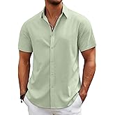 COOFANDY Mens Casual Beach Shirts Short Sleeve Button Down Shirts Summer Vacation Untucked Dress Shirts