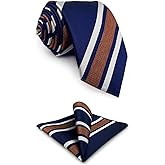 S&W SHLAX&WING Necktie Pocket Square Set Mens Ties Combo Stripes Satin Woven XL