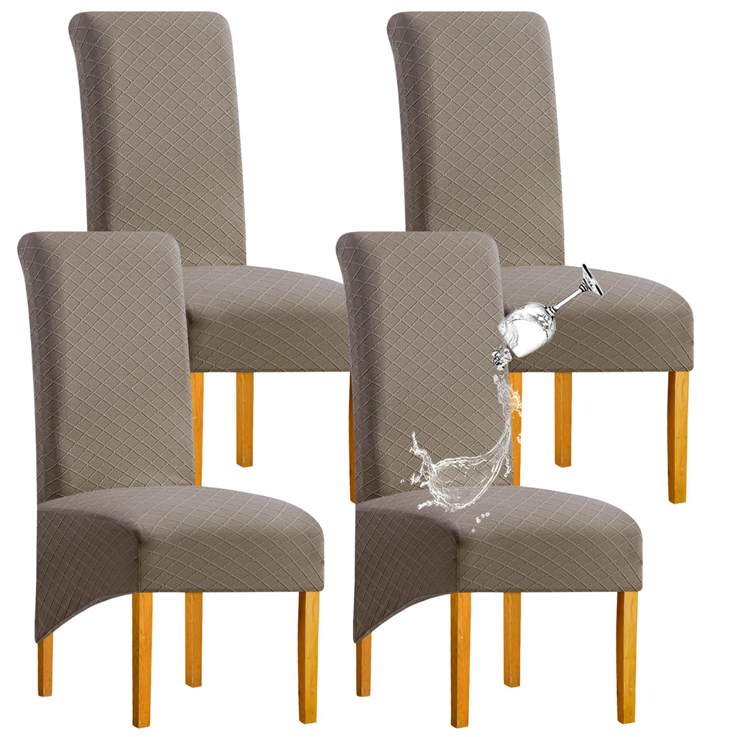 SHENGYIJING Large Chair Covers for Dining Chairs, Stretch Jacquard High Back Chair Slipcover Removable Washable Parsons Waterproof XL Chair Seat Protector Dining Room Kitchen, Set of 4, Taupe