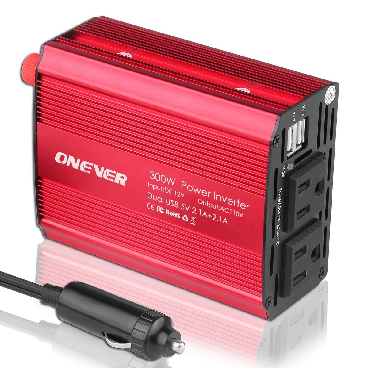 ONEVER 300W Car Power Inverter Converter DC 12V to AC 110V Dual Outlets