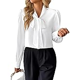 Avanova Women Bow Tie Neck Long Sleeve Blouses Tops Dressy Casual Elegant Work Shirts