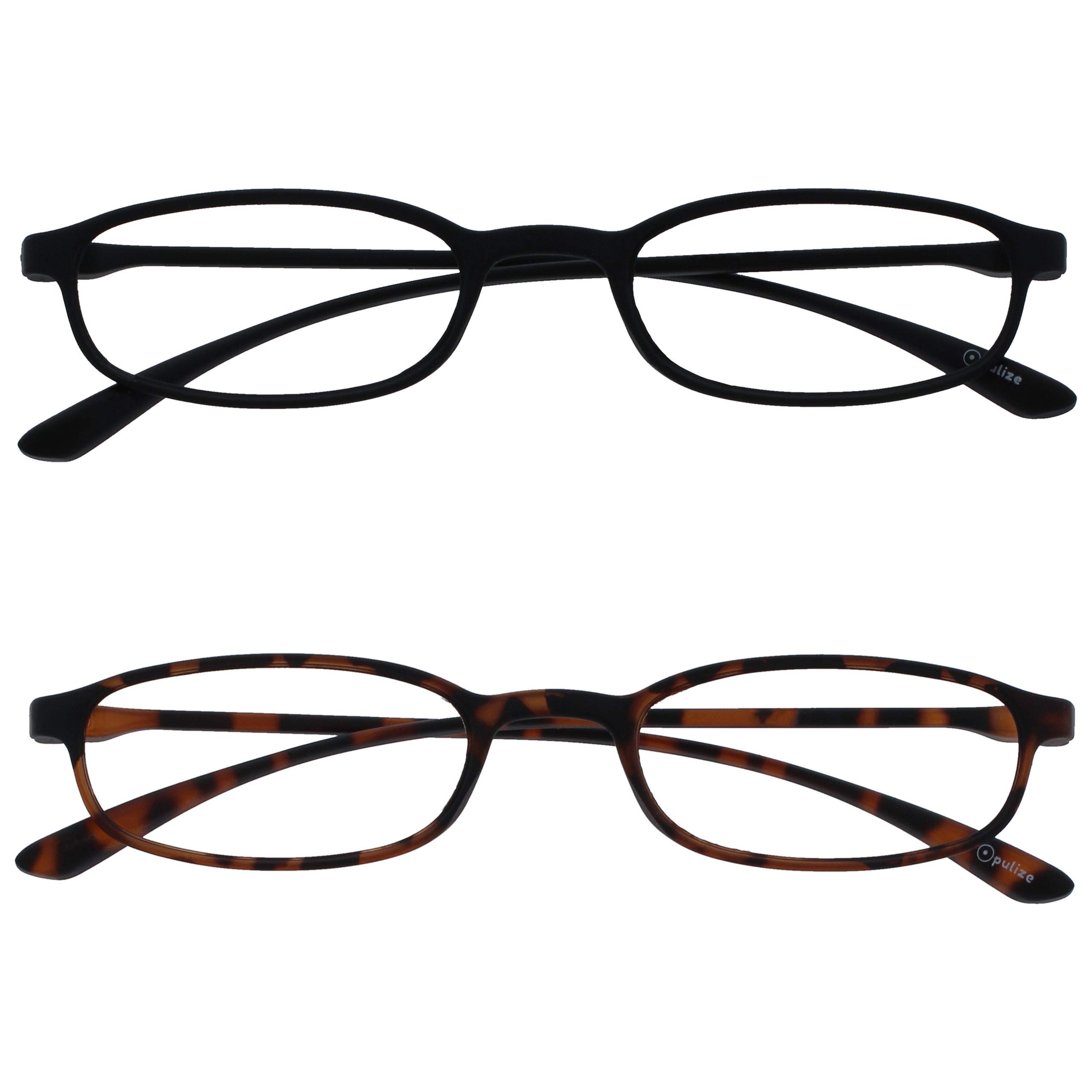 OPULIZE Fly Reading Glasses 2 Pack Extra Small Super Flexible Frame Scratch Resistant Matt Black Brown Mens Womens RR67-12 +1.00