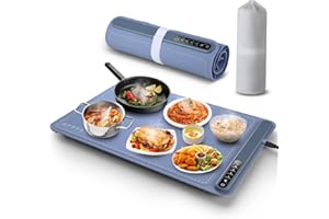 LOISVI Food Warming Mat Electric Warming Tray Silicone with Full Surface Heating 4 Temperature Timming Settings and Child-Lock, Foldable Portable Food Warmers for Parties Buffet Gatherings Countertop