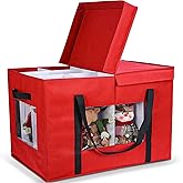 Loninak Christmas Figurine Storage Box, 24”x18”x15” Ornament Storage Box, 2025 UpgradeNutcracker Storage Box, Figurine Storage with Dividers, Adjustable Extent Area for Figurines and Pocket, Red