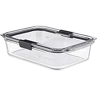 Rubbermaid Brilliance Glass Storage 8-Cup Food Container with Lid (2 Pieces Total), 1-Pack, Clear